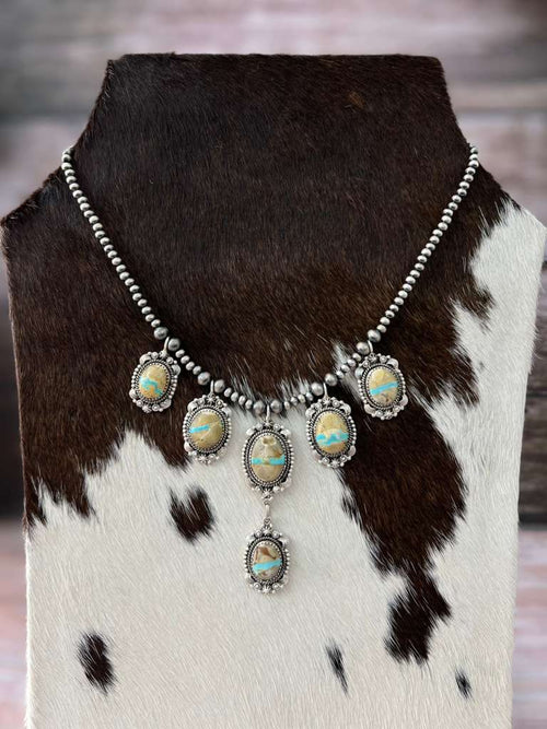 Handmade Sterling Silver Royston Ribbon Turquoise Beaded Necklace with Signed Nizhoni