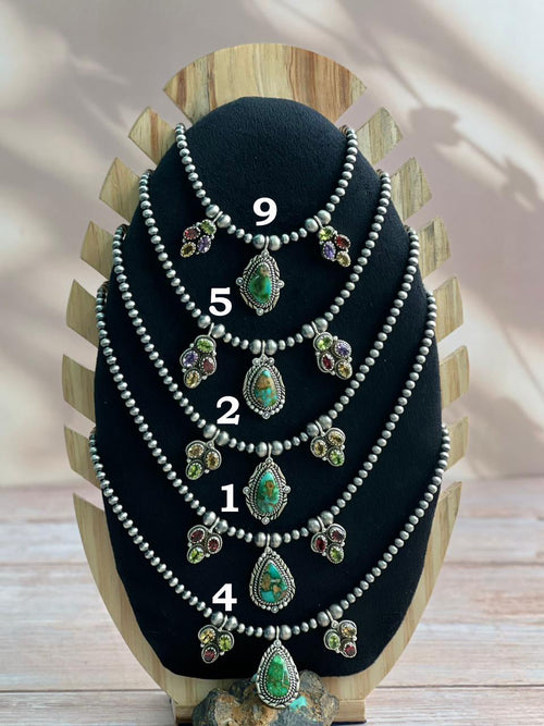 Handmade Sterling Silver Beaded Sonoran with Cut Stone Necklace "Signed Nizhoni"