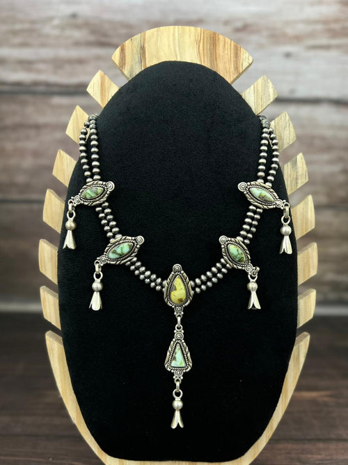 Handmade Sterling Silver Beaded Multi Stone Necklace "Signed Nizhoni"