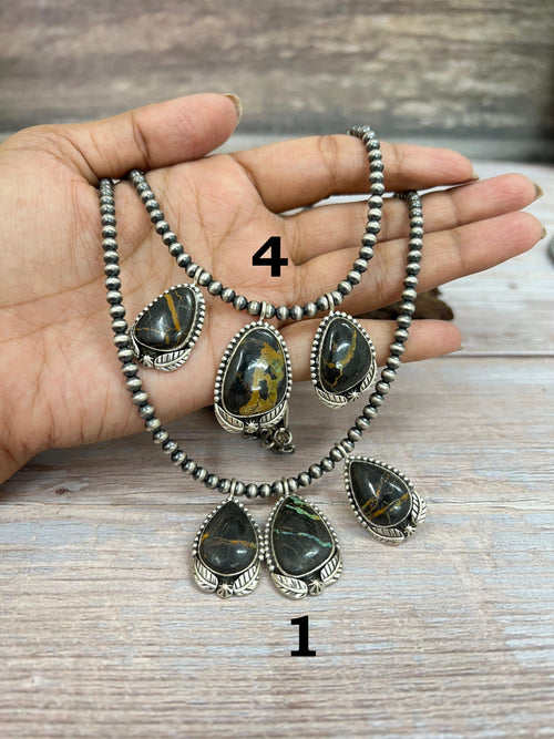 Handmade Sterling Silver Blackjack Turquoise Beaded Necklace with Signed Nizhoni