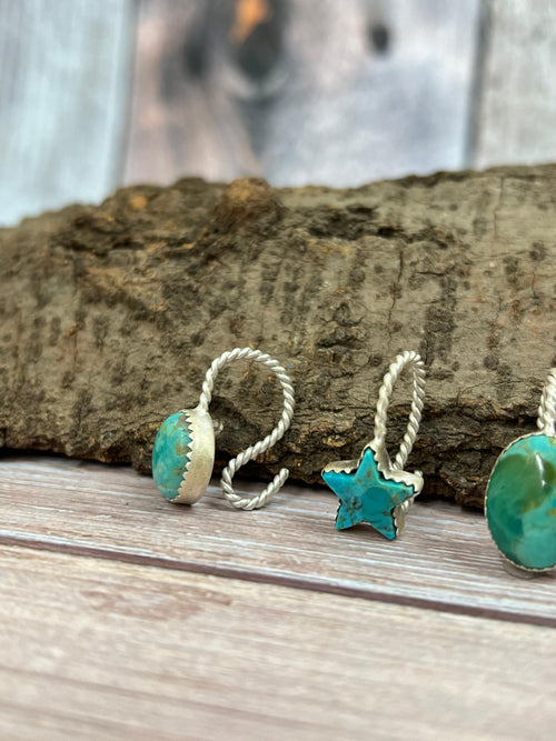 Handmade Sterling Silver Kingman Turquoise Trucker Hat Charms with Signed Nizhoni