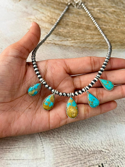 Handmade Sterling Silver Santa Maria Turquoise Beaded Necklace "Signed Nizhoni"