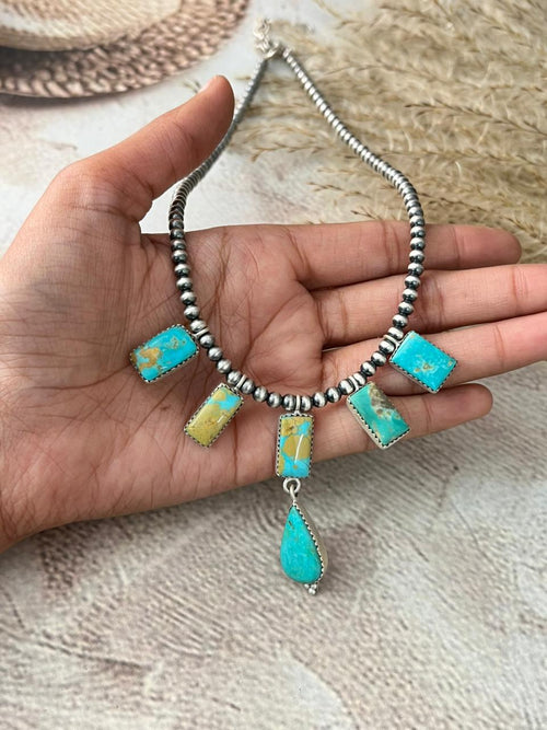 Handmade Sterling Silver Santa Maria Turquoise Beaded Necklace "Signed Nizhoni"