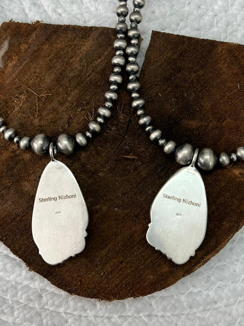 Handmade Sterling Silver Beaded Mantis Turquoise Necklace "Signed Nizhoni"