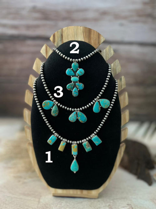 Handmade Sterling Silver Santa Maria Turquoise Beaded Necklace "Signed Nizhoni"