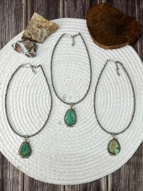 Handmade Sterling Silver Beaded Mantis Turquoise Necklace "Signed Nizhoni"