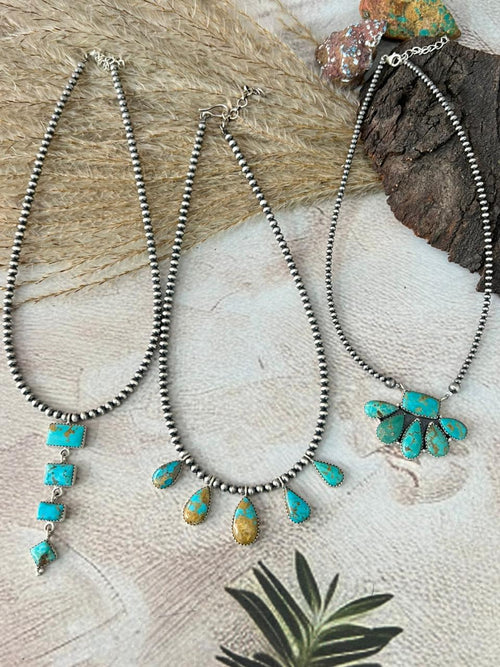 Handmade Sterling Silver Santa Maria Turquoise Beaded Necklace "Signed Nizhoni"