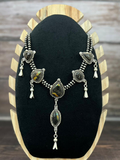 Handmade Sterling Silver Beaded Multi Stone Necklace "Signed Nizhoni"