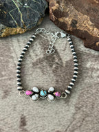 Handmade Sterling Silver Cotton Candy Beaded Bracelet "Signed Nizhoni"