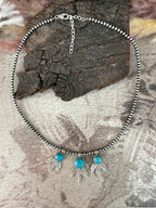Handmade Sterling Silver Kingman Turquoise Beaded Necklace Signed Nizhoni