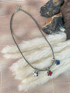 Handmade Sterling Silver 4th Of July Collection: Rosarita with Lapis and White Buffalo Star Beaded Necklace "Signed Nizhoni"