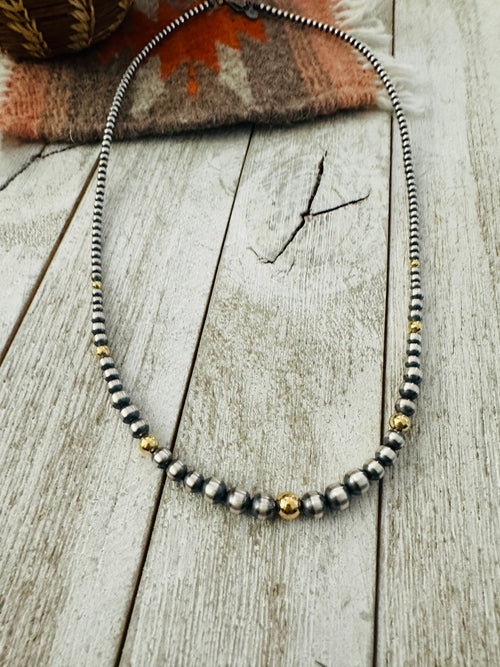 Navajo Sterling Silver & Gold Beaded 20” Necklace