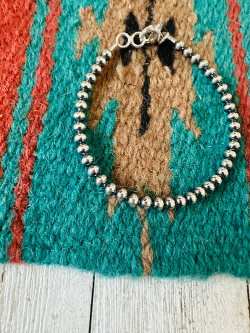 Navajo 4mm Sterling Silver Pearl Beaded Bracelet