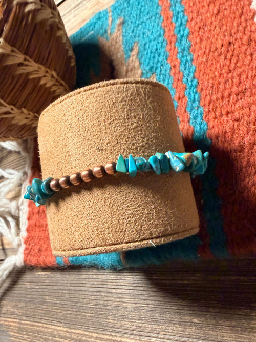 Handcrafted Turquoise & 4mm Copper Beaded Bracelet 7.5”