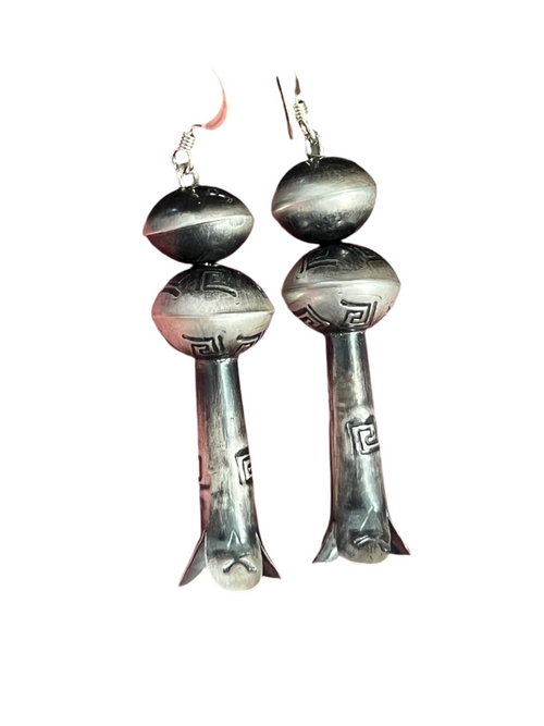 Navajo Sterling Silver Hand Stamped Bead and Blossom Earrings by Presley Haley