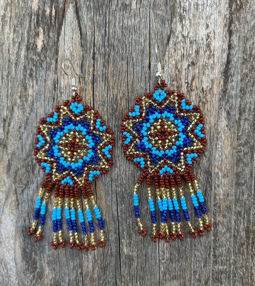 Handmade MultiColor Beaded Dangle Earrings (Turquoise, Burgundy, Gold)