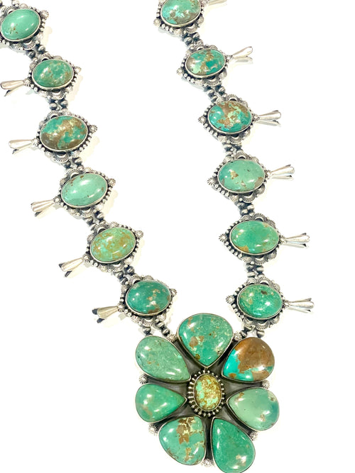 Handmade Sterling Silver & Royston Squash Blossom Necklace