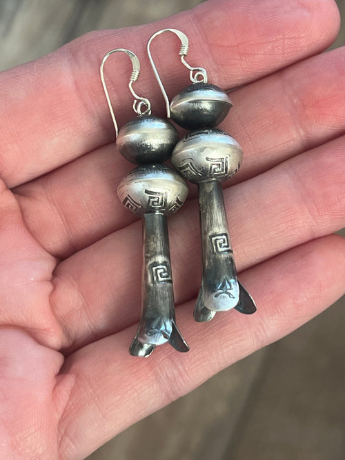 Navajo Sterling Silver Hand Stamped Bead and Blossom Earrings by Presley Haley