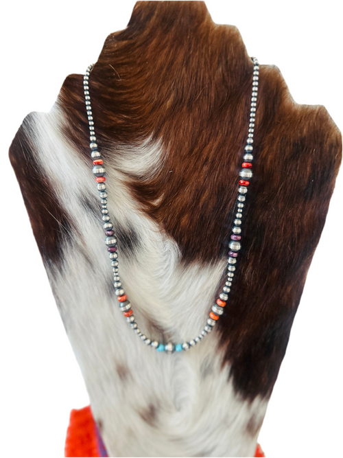 Navajo Sterling Silver, Spiny Oyster & Turquoise Beaded 20” Necklaces