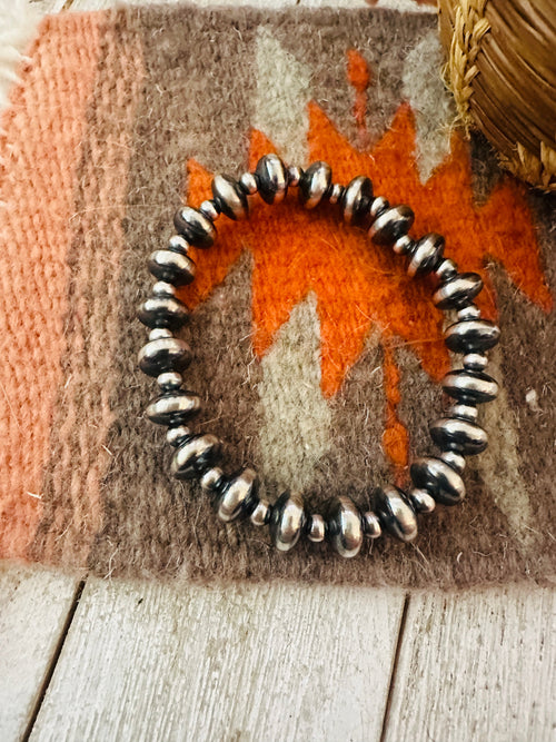 Navajo Sterling Silver Pearl Beaded Stretch Bracelet