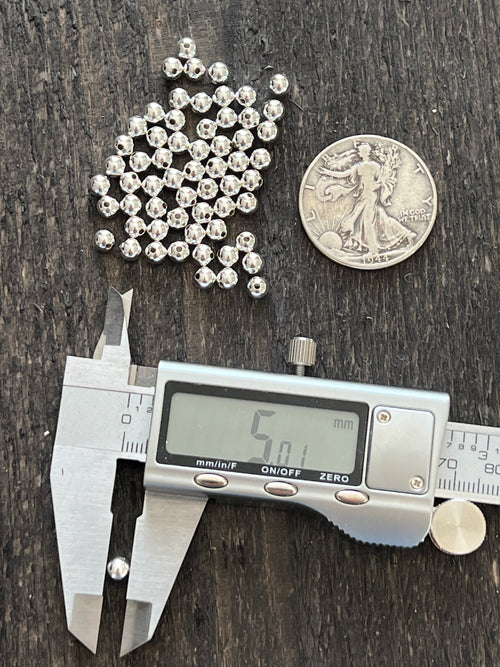 25 Bright Sterling Silver Machine Made Seamless Round Beads, 5mm