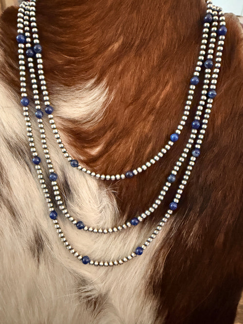 Handcrafted Lapis and Sterling Silver Pearl Beaded Necklace