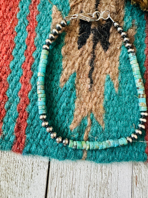 Navajo Sterling Silver Pearl & Turquoise Beaded Bracelet