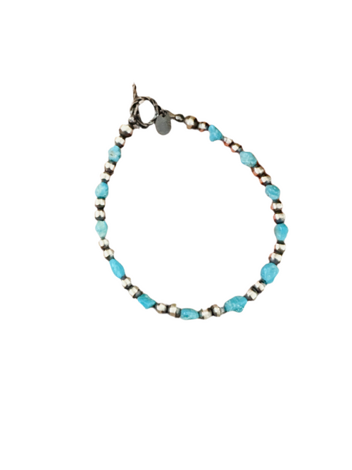 Handcrafted Sterling Silver Pearl & Turquoise Beaded Bracelet