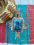 Handcrafted Old Pawn Sterling Silver & Kingman Web Turquoise Cuff Bracelet