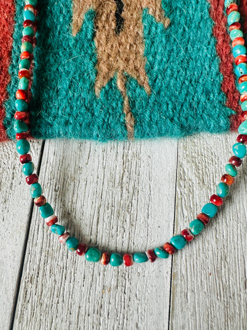 Handcrafted Turquoise, Spiny & Sterling Silver Beaded Necklace