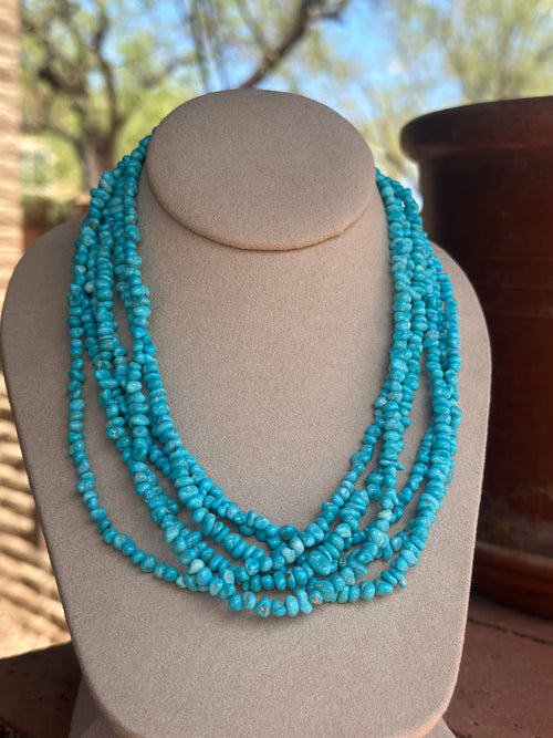 Handcrafted Kingman Turquoise Beaded Necklace 18 inch