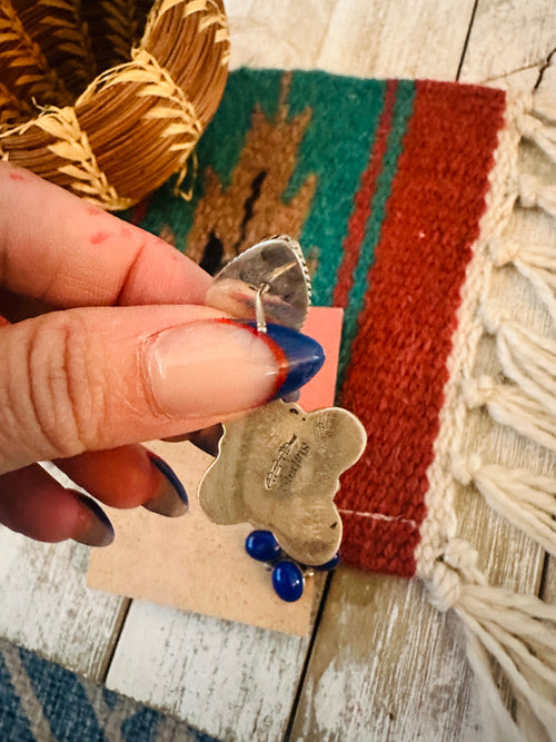 Old Pawn Navajo Sterling Silver, Lapis & Malachite Dangle Earrings