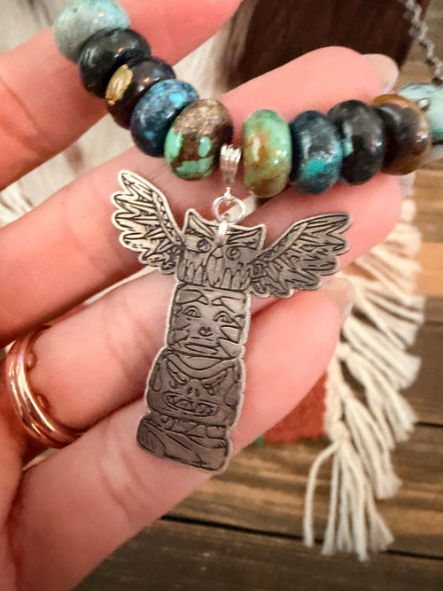 Handmade Sterling Silver & Turquoise Beaded Totem Pole Necklace