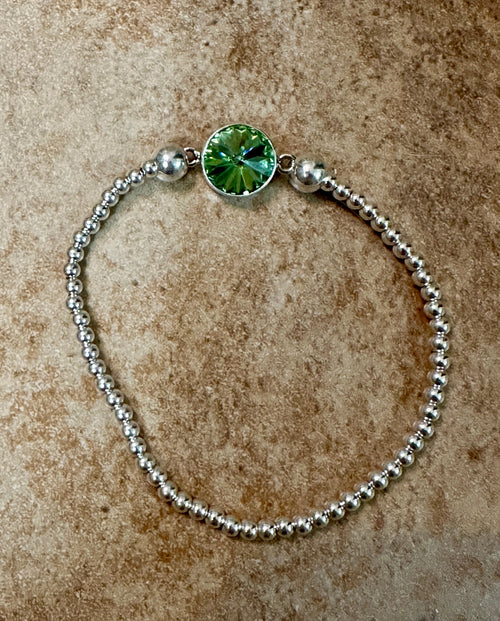 Beaded Stretch Bracelet w/ Center Crystal Peridot
