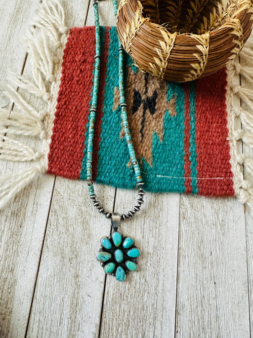 Navajo Sterling Silver & Turquoise Cluster Beaded Necklace