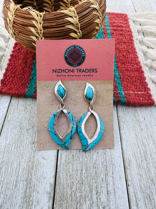 Handcrafted Old Pawn Sterling Silver & Turquoise Dangle Earrings