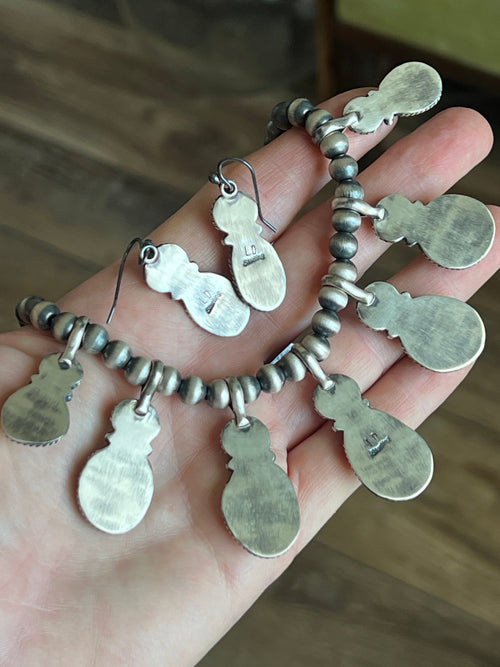 Handcrafted Sterling Silver and Freshwater Pearl Beaded Necklace & Earrings Set by Loretta Delgarito