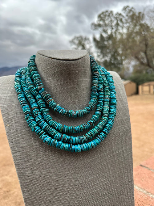Handcrafted Kingman Turquoise & Sterling Silver 8mm Beaded Necklace