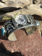 Handcrafted Vintage Sterling Silver & Kingman Turquoise Non Working Watch Bracelet