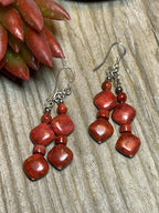 Handcrafted Sterling Silver Apple Coral 2 Strand Beaded Earrings