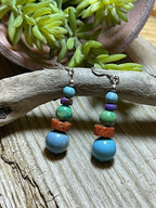 Handcrafted Sterling Silver Multi Stone Round Bead Dangle Earrings