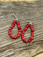 Handcrafted Sterling Silver Bead Apple Coral Dangle 2”Long Hoop Earrings