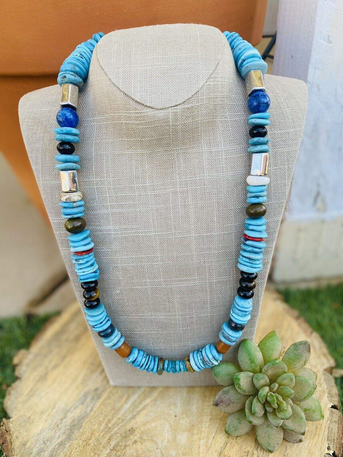 Oval Stone Navajo Beads Statement Necklace Set main image 0