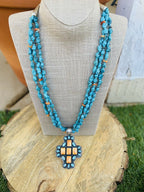Handcrafted Vintage Sterling Silver, Turquoise & Spiny Beaded Necklace