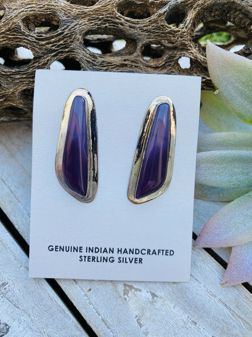 Handcrafted Vintage Charoite & Sterling Silver Post Earrings