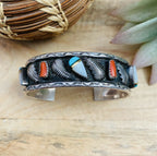 Handcrafted Vintage Multi Stone & Sterling Silver Cuff Bracelet /