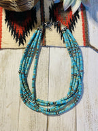 Handcrafted Turquoise & Sterling Silver Beaded 5 Strand Beaded Necklace
