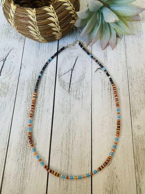 Multi Stone & Heishi Beaded 18 Inch Necklace