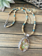 Handcrafted Jasper, Turquoise And Sterling Silver Beaded Necklace & Pendant Signed