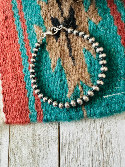 Navajo 5mm Sterling Silver Pearl Beaded Bracelet